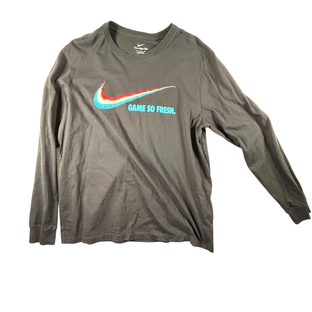 Nike Long Sleeve T-Shirt Mens XL Black Excellent‎ Game So Fresh Swoosh Tee